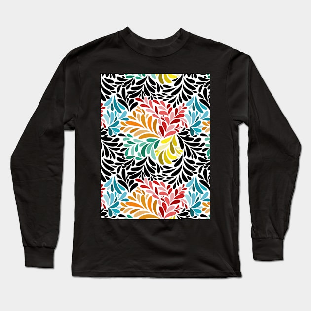 Floral Geometric Abstract Art - Colorful - Black And White Long Sleeve T-Shirt by Designoholic